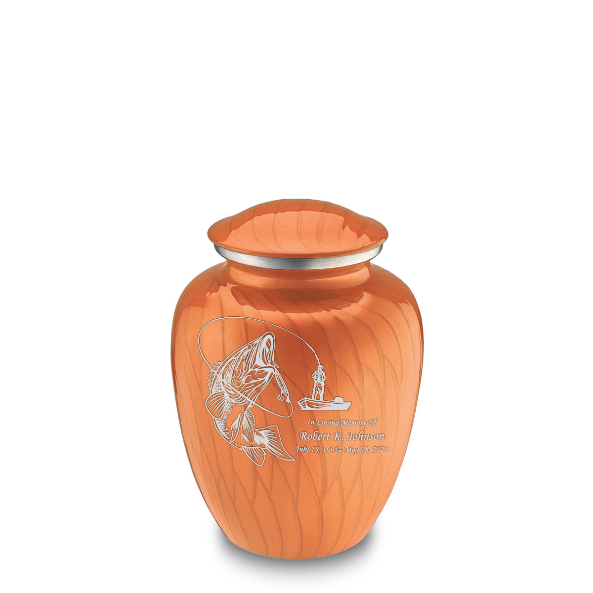 Medium Embrace Pearl Orange Fishing Cremation Urn