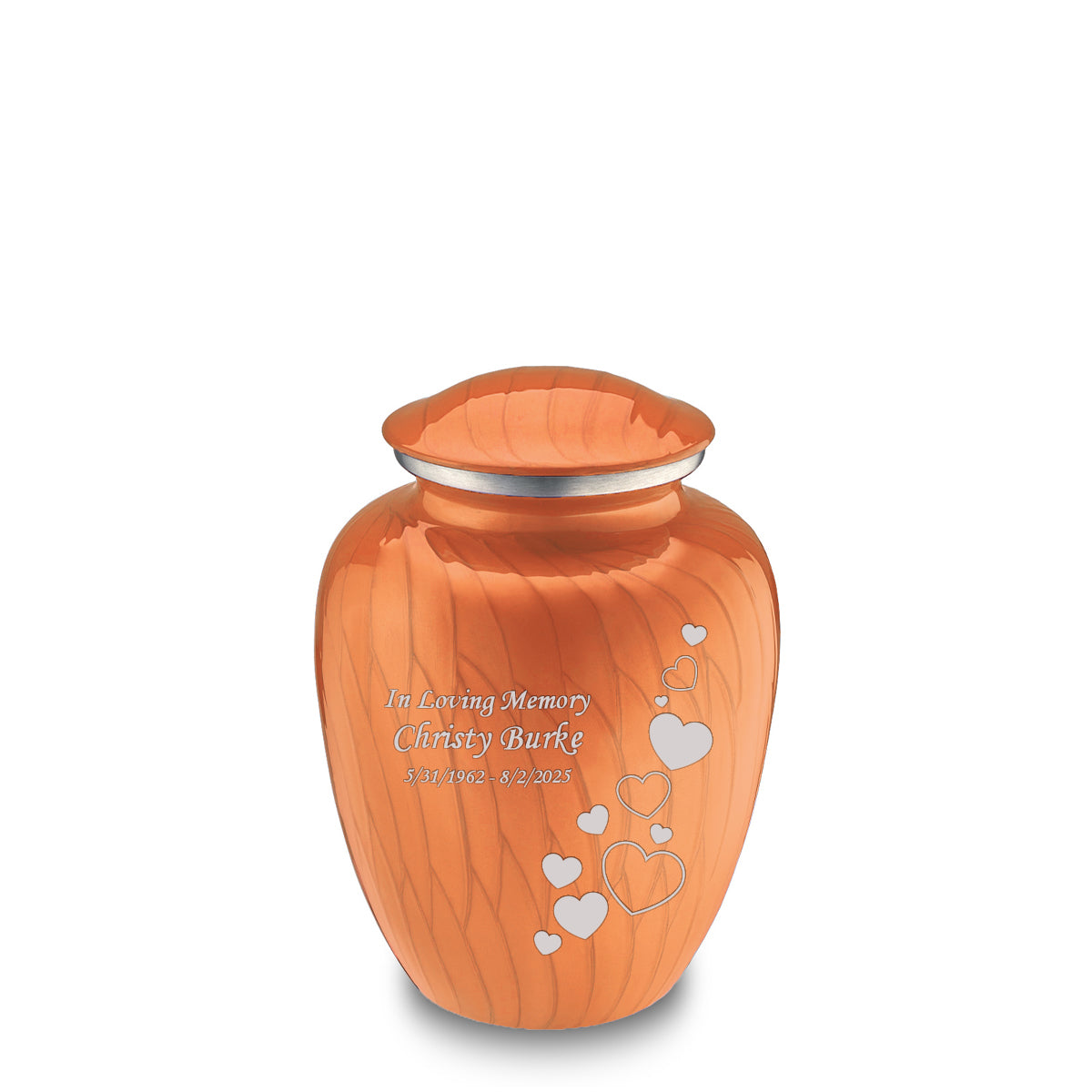 Medium Embrace Pearl Orange Floating Heart Cremation Urn