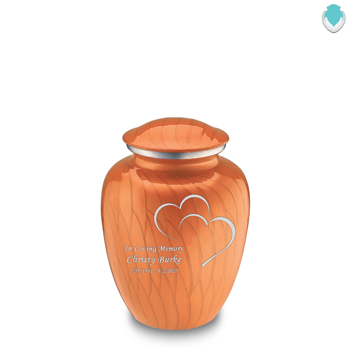 Medium Embrace Pearl Orange Hearts Cremation Urn