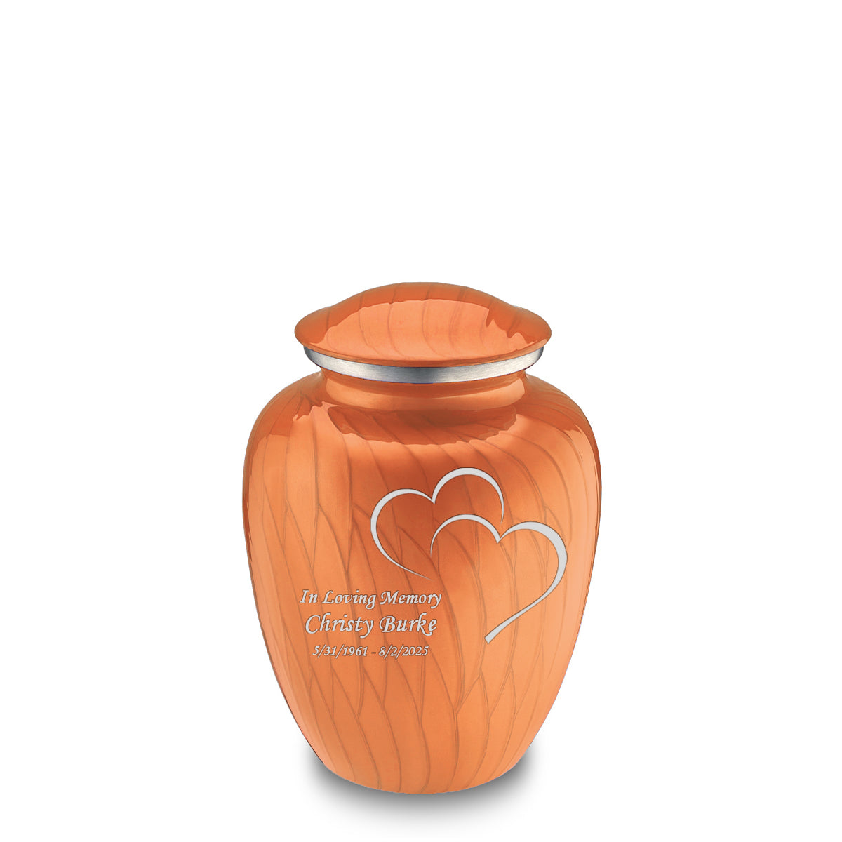Medium Embrace Pearl Orange Hearts Cremation Urn