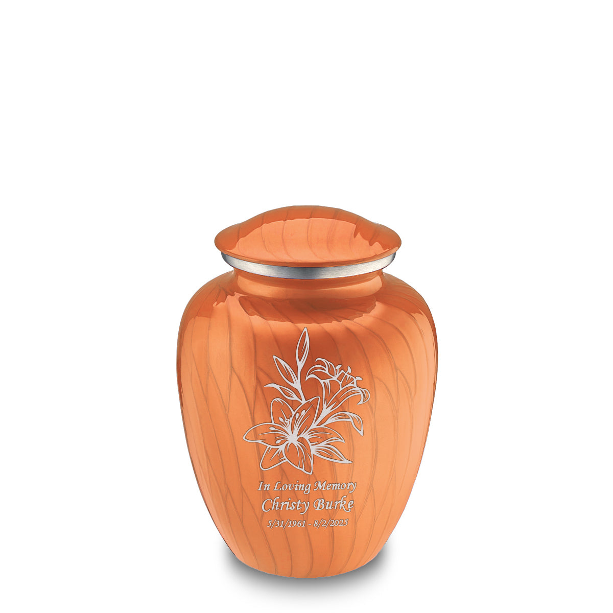 Medium Embrace Pearl Orange Lily Cremation Urn