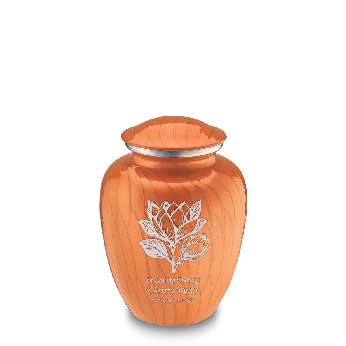 Medium Embrace Pearl Orange Magnolia Flower Cremation Urn