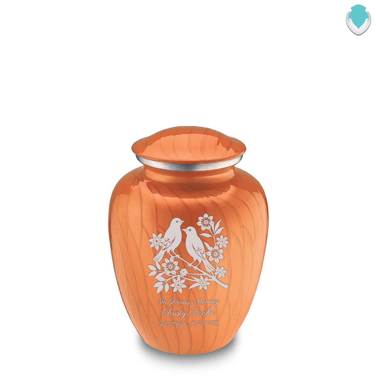 Medium Embrace Pearl Orange Songbirds Cremation Urn