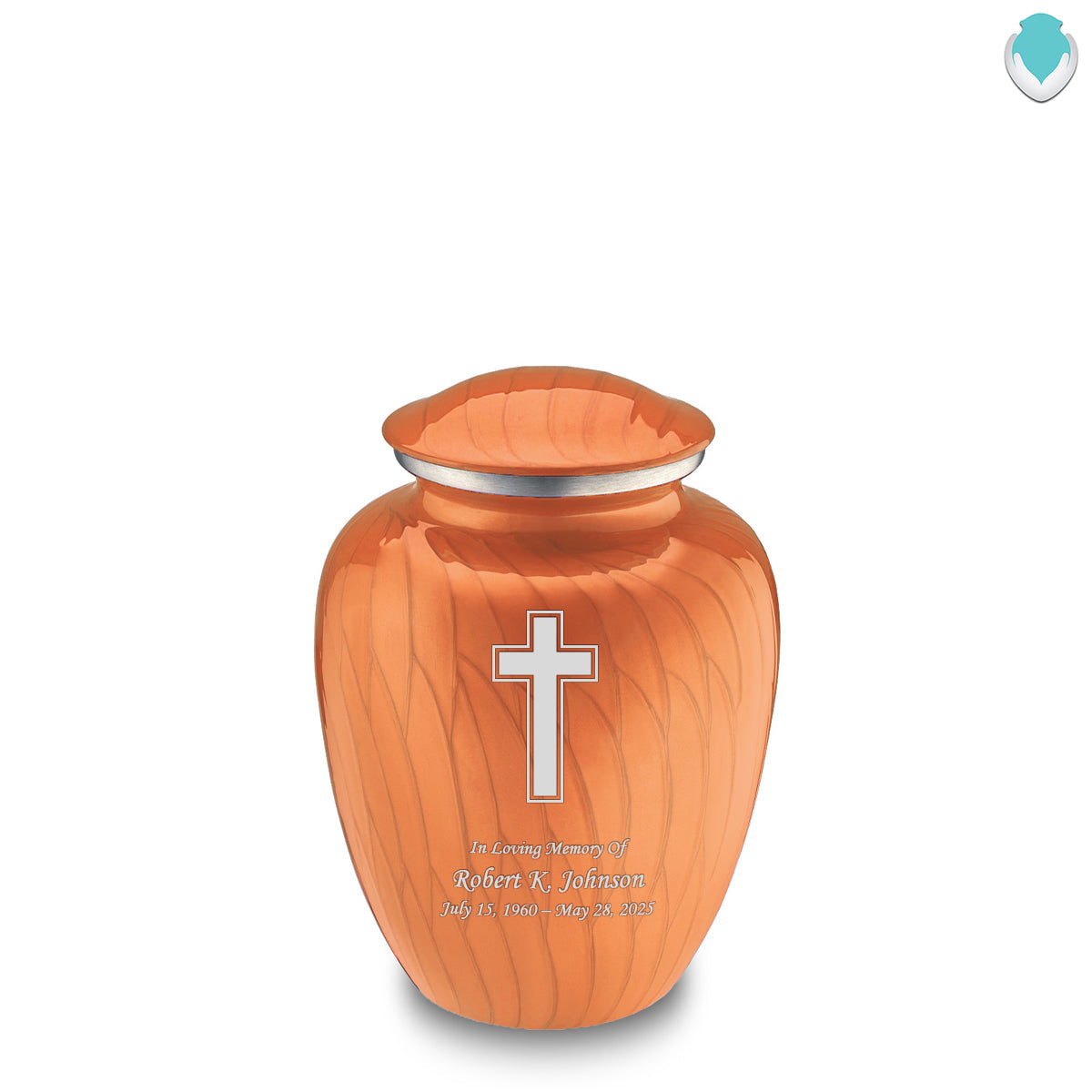 Medium Embrace Pearl Orange Simple Cross Cremation Urn