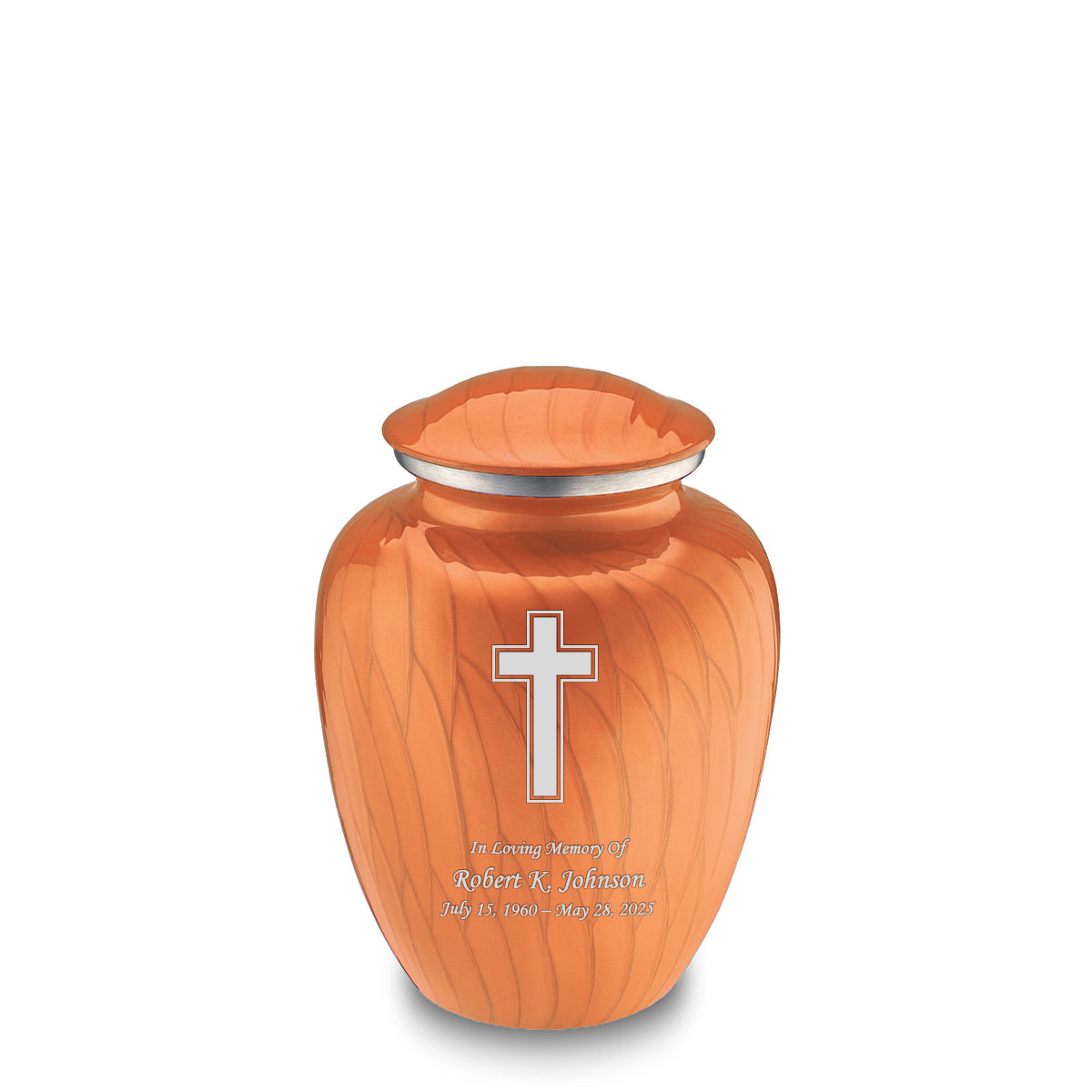 Medium Embrace Pearl Orange Simple Cross Cremation Urn