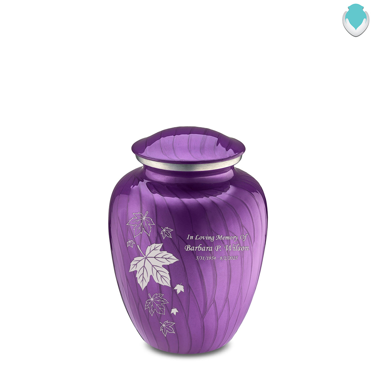 Medium Embrace Pearl Purple Falling Leaves Cremation Urn