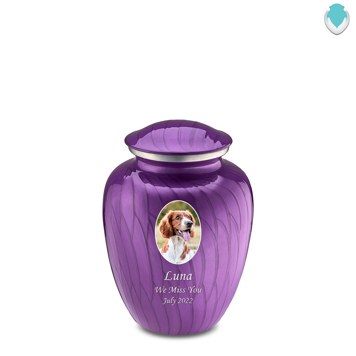 Medium Pet Embrace Pearl Purple Portrait Cremation Urn