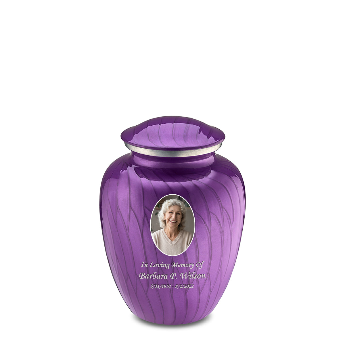 Medium Embrace Pearl Purple Portrait Cremation Urn