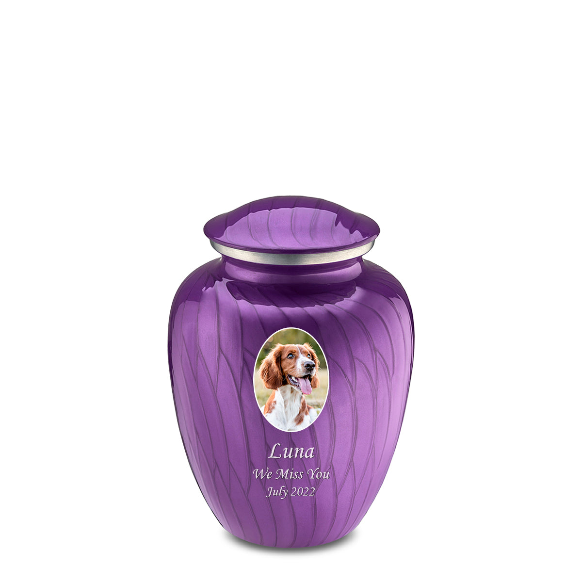 Medium Pet Embrace Pearl Purple Portrait Cremation Urn