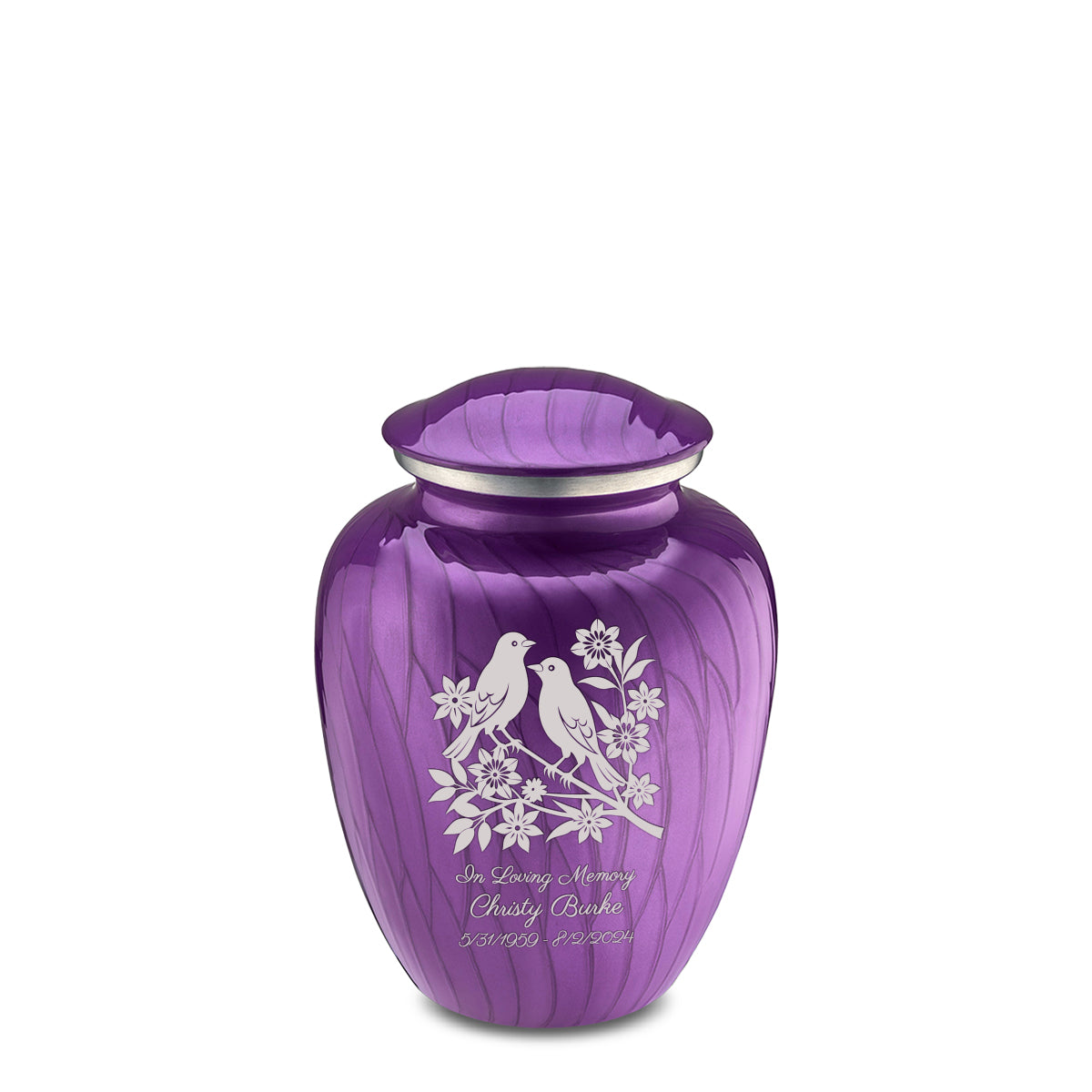 Medium Embrace Pearl Purple Songbirds Cremation Urn
