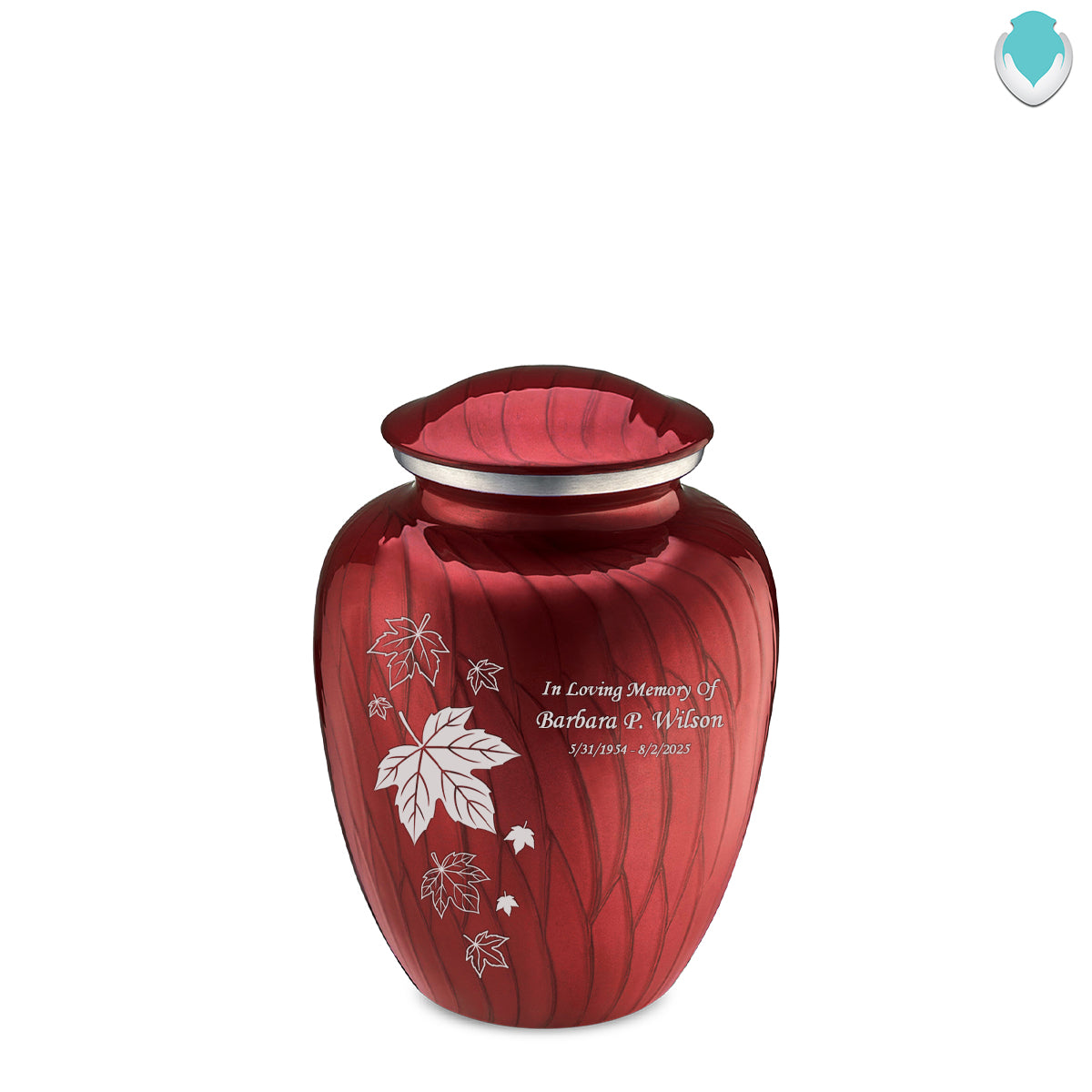 Medium Embrace Pearl Candy Red Falling Leaves Cremation Urn