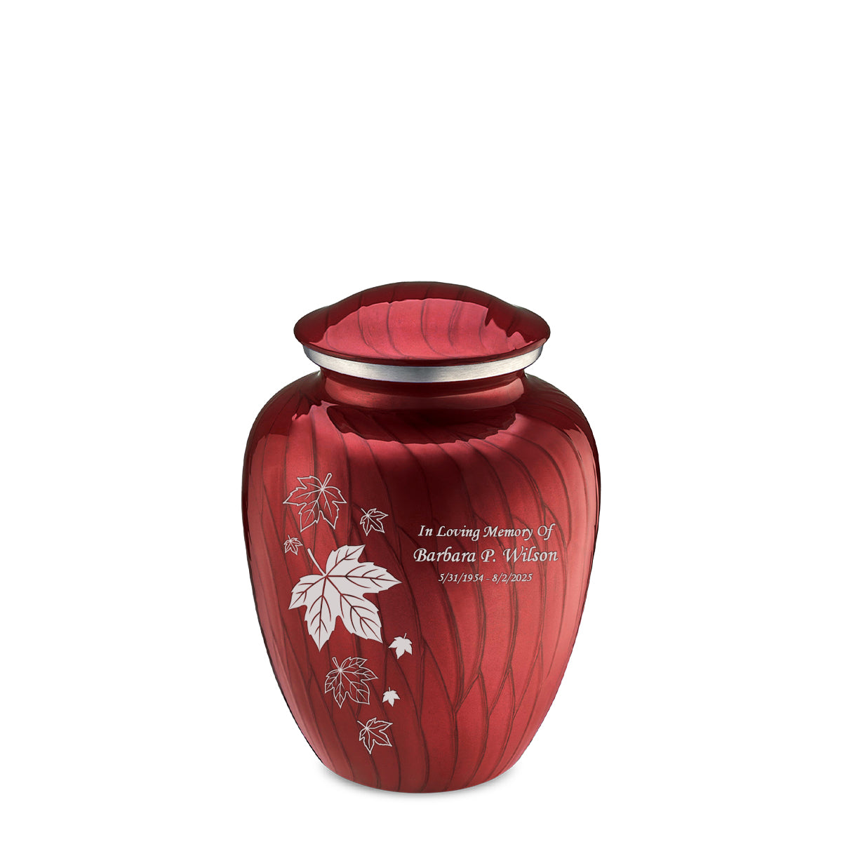 Medium Embrace Pearl Candy Red Falling Leaves Cremation Urn