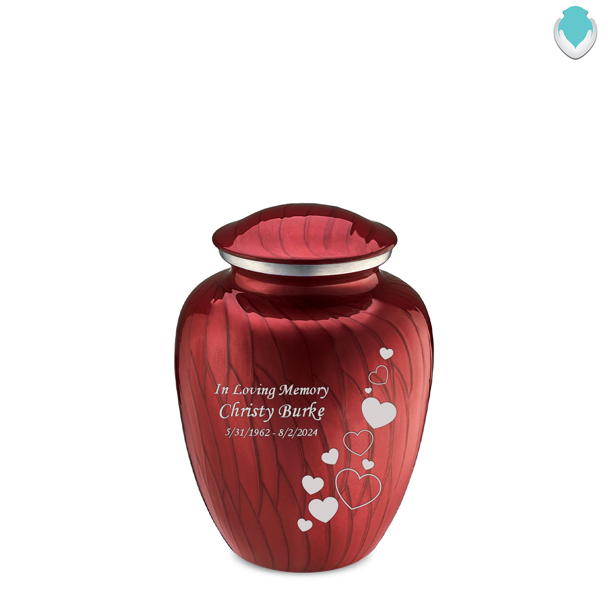 Medium Embrace Pearl Candy Red Floating Heart Cremation Urn