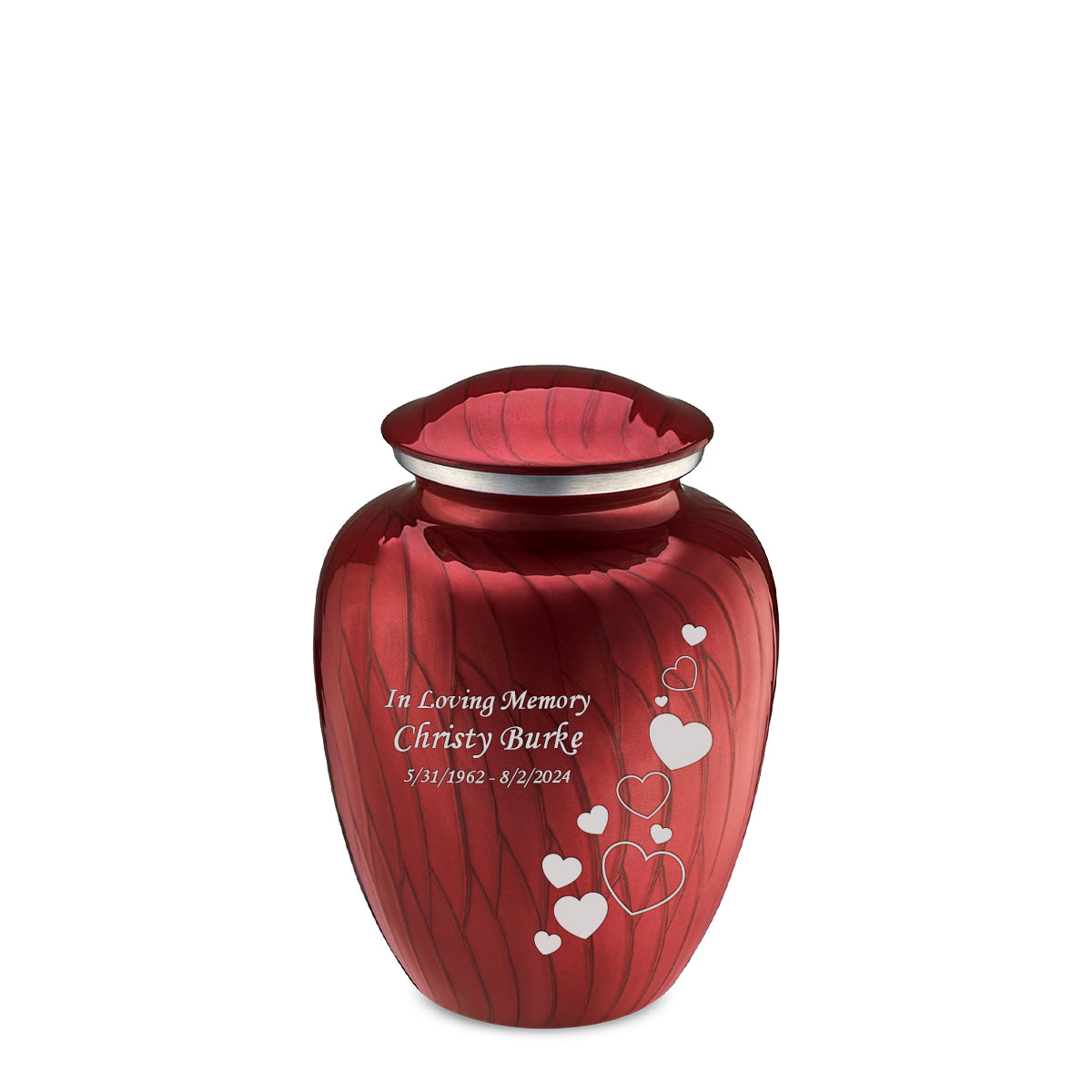 Medium Embrace Pearl Candy Red Floating Heart Cremation Urn