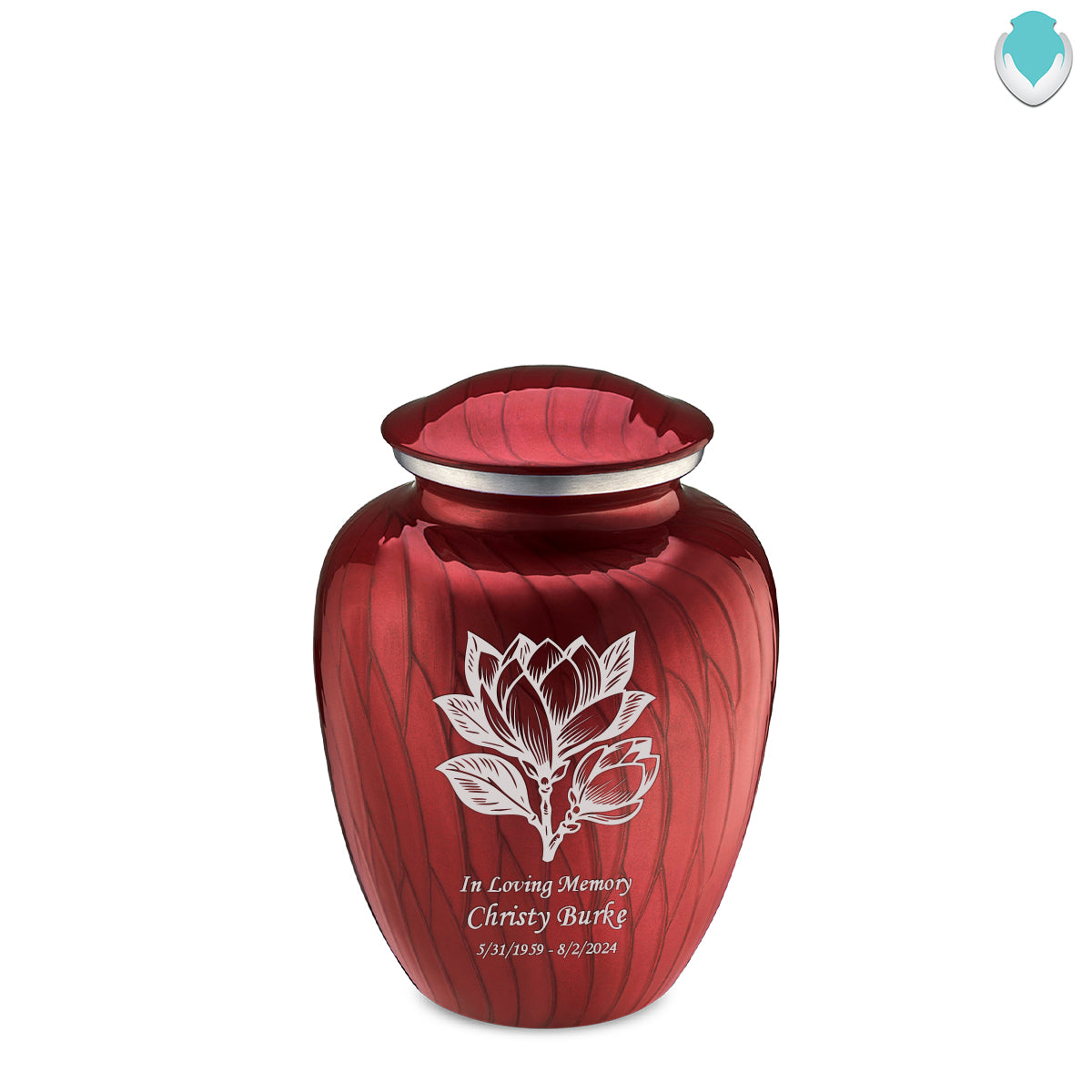 Medium Embrace Pearl Candy Red Magnolia Flower Cremation Urn