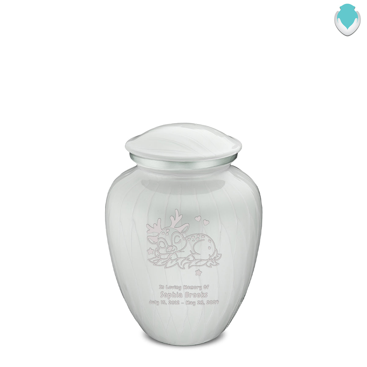 Medium Embrace Pearl White Baby Deer Cremation Urn