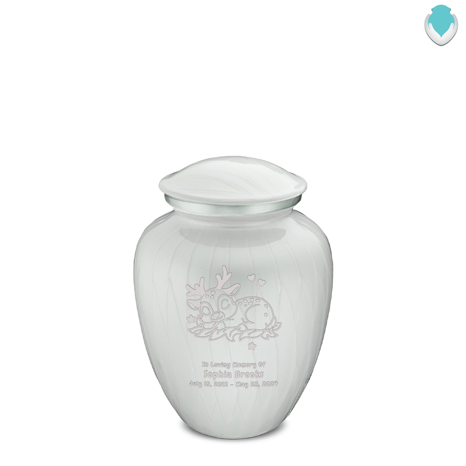 Medium Embrace Pearl White Baby Deer Cremation Urn