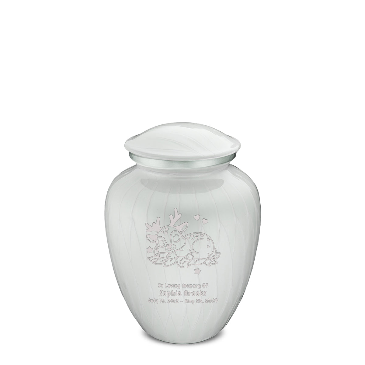 Medium Embrace Pearl White Baby Deer Cremation Urn