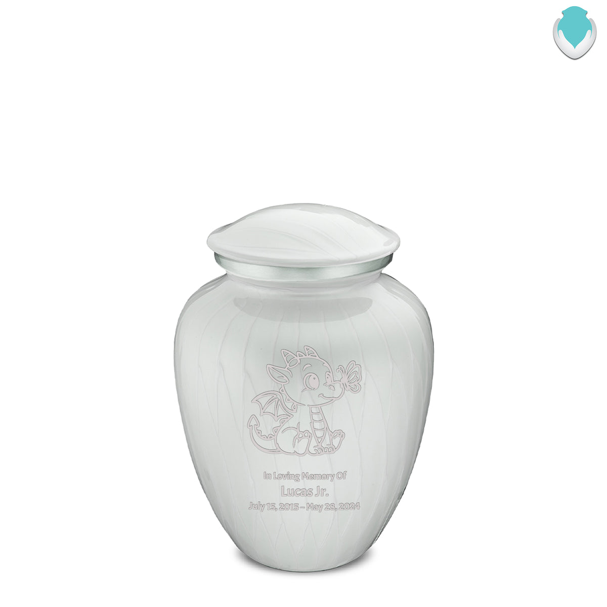 Medium Embrace Pearl White Baby Dragon Cremation Urn
