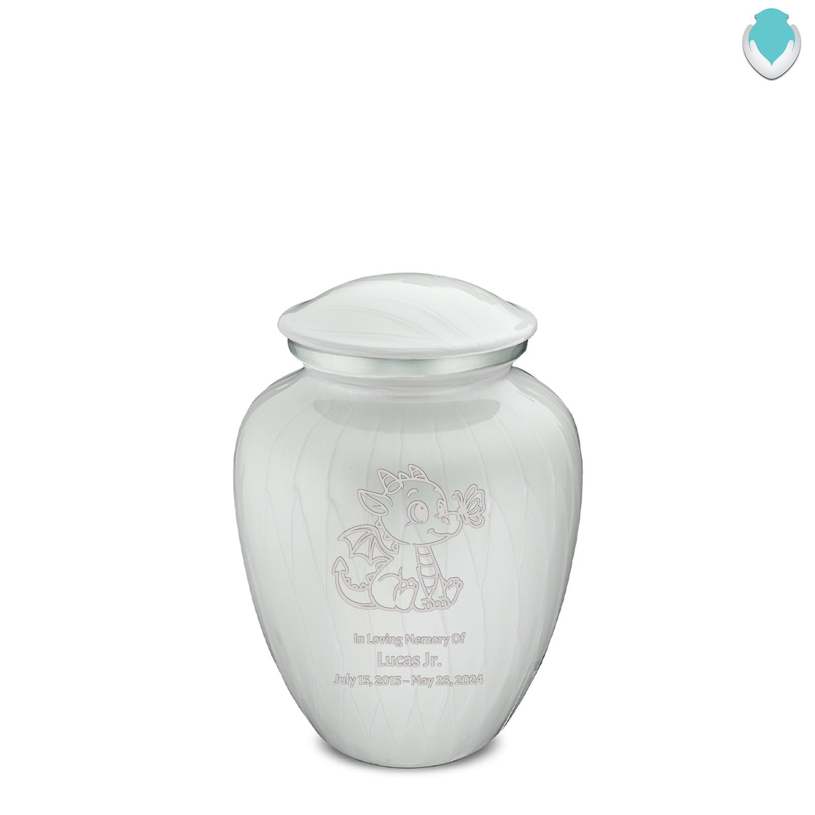 Medium Embrace Pearl White Baby Dragon Cremation Urn