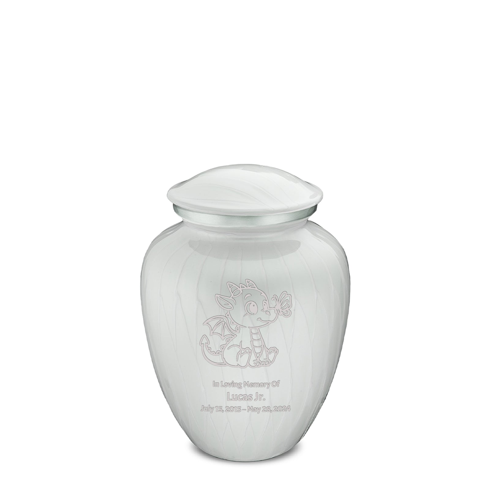 Medium Embrace Pearl White Baby Dragon Cremation Urn