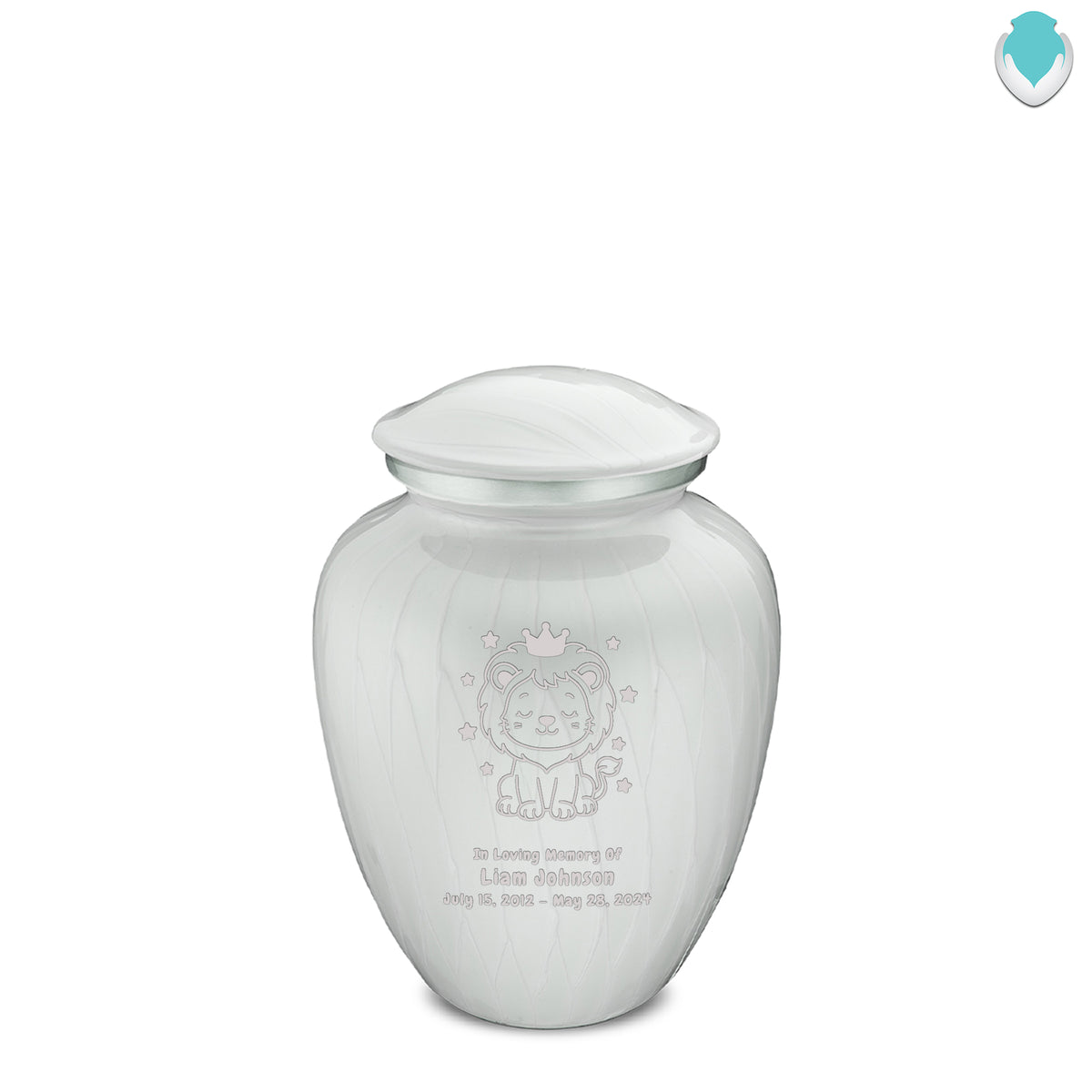 Medium Embrace Pearl White Baby Lion Cremation Urn