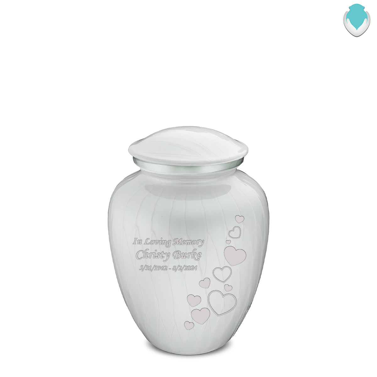 Medium Embrace Pearl White Floating Heart Cremation Urn