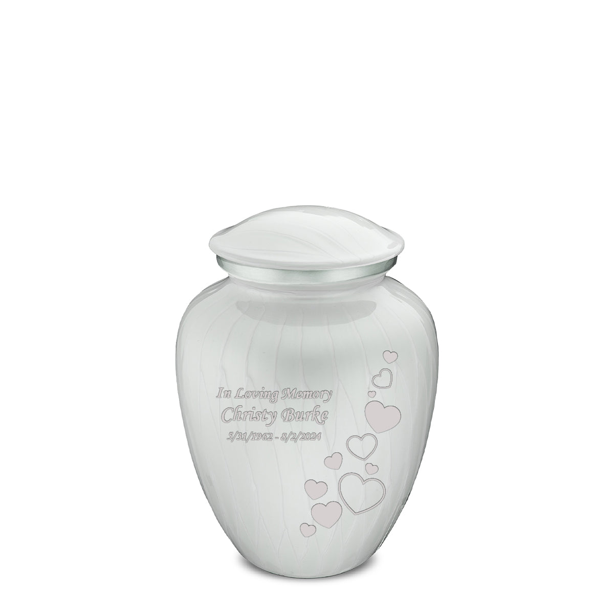 Medium Embrace Pearl White Floating Heart Cremation Urn