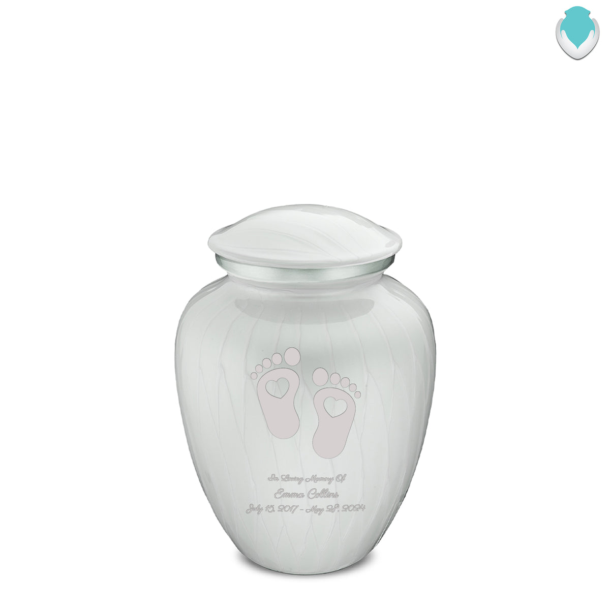 Medium Embrace Pearl White Loving Heart Feet Cremation Urn