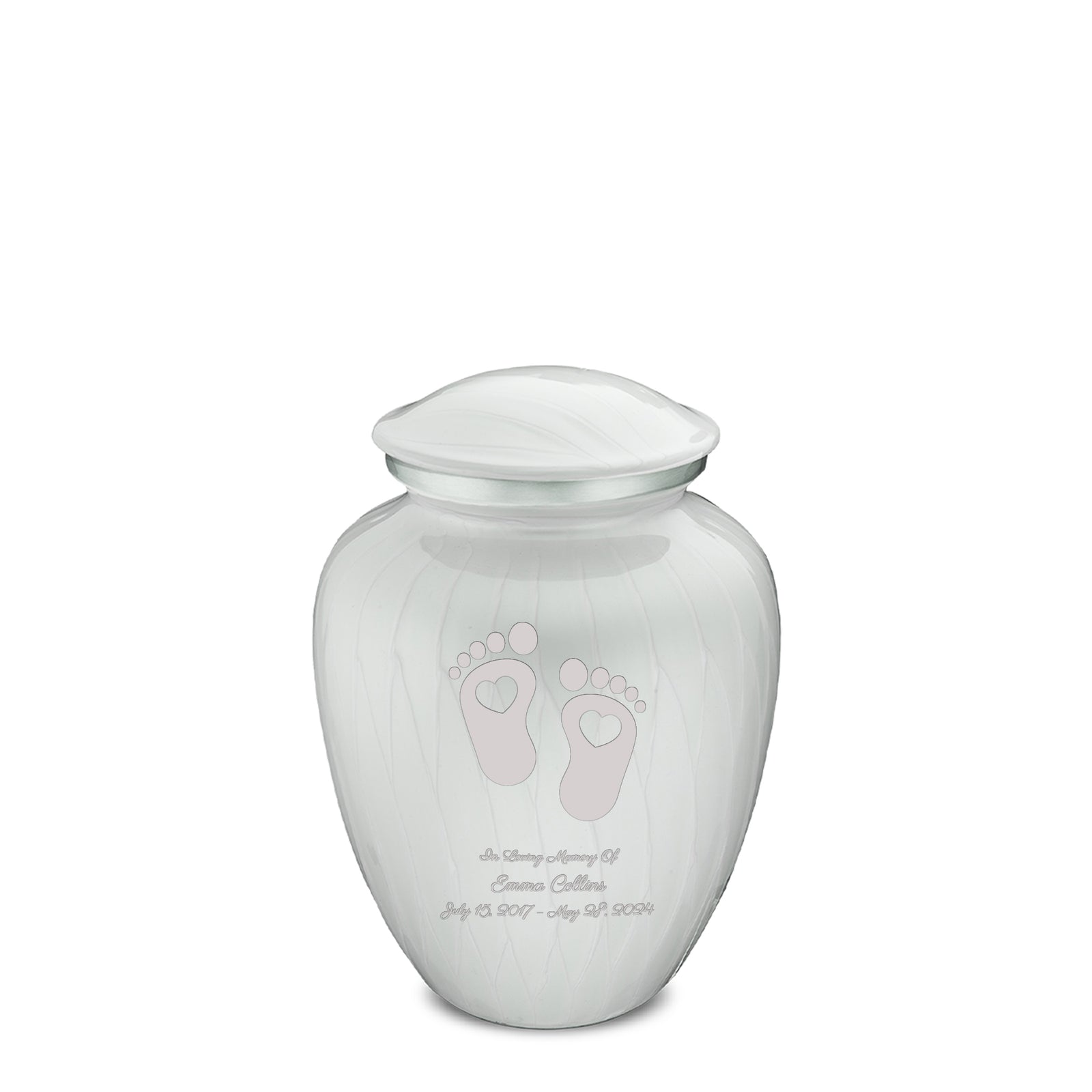 Medium Embrace Pearl White Loving Heart Feet Cremation Urn