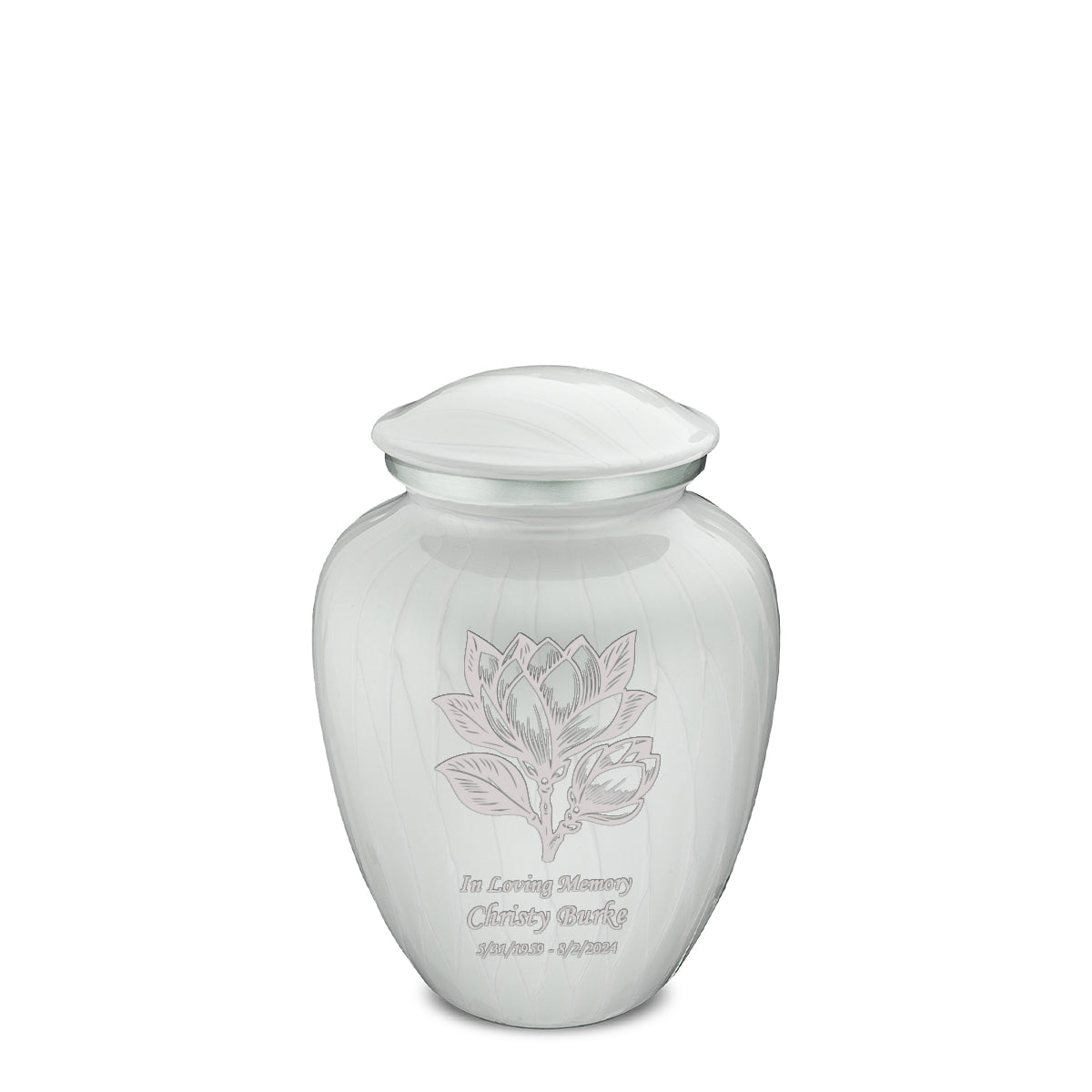 Medium Embrace Pearl White Magnolia Flower Cremation Urn