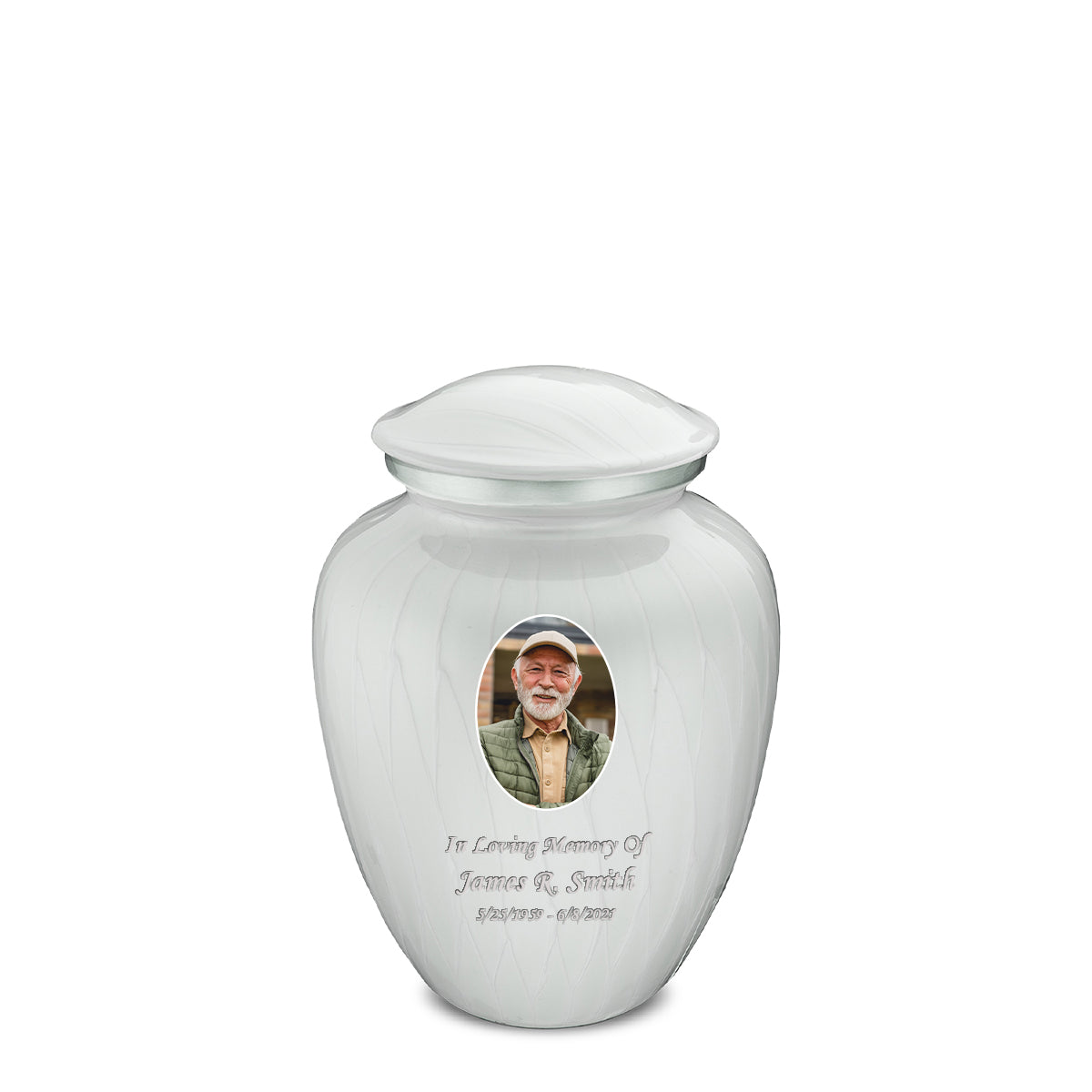 Medium Embrace Pearl White Portrait Cremation Urn