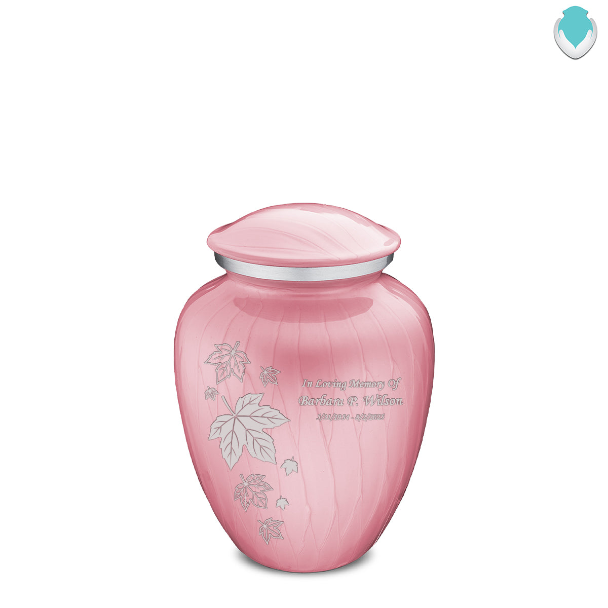 Medium Embrace Pearl Light Pink Falling Leaves Cremation Urn