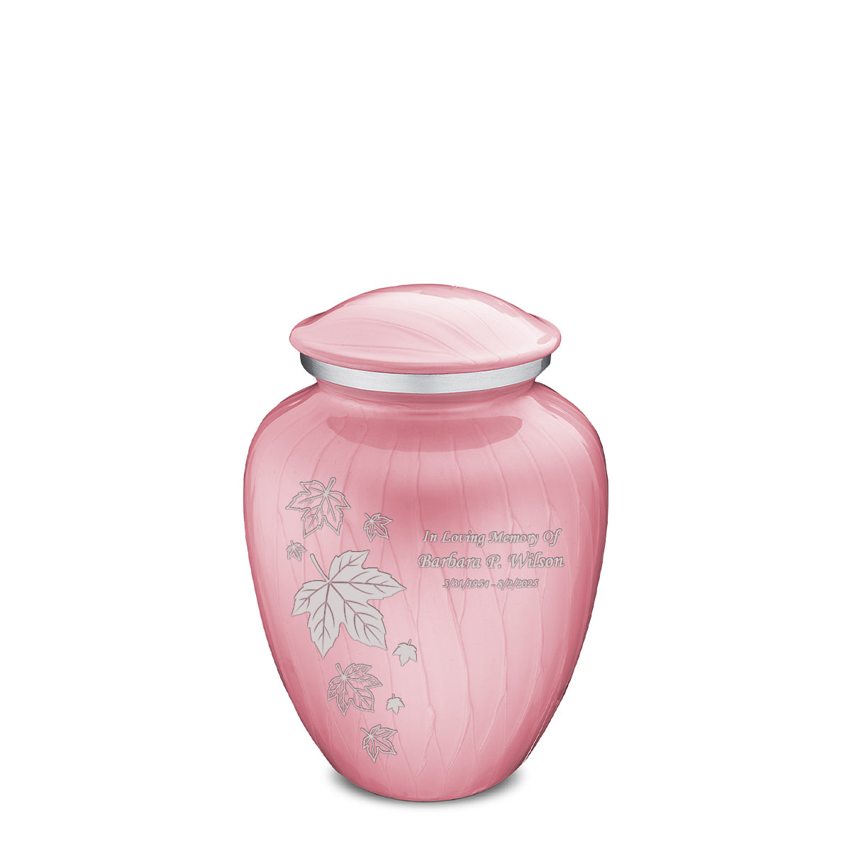 Medium Embrace Pearl Light Pink Falling Leaves Cremation Urn