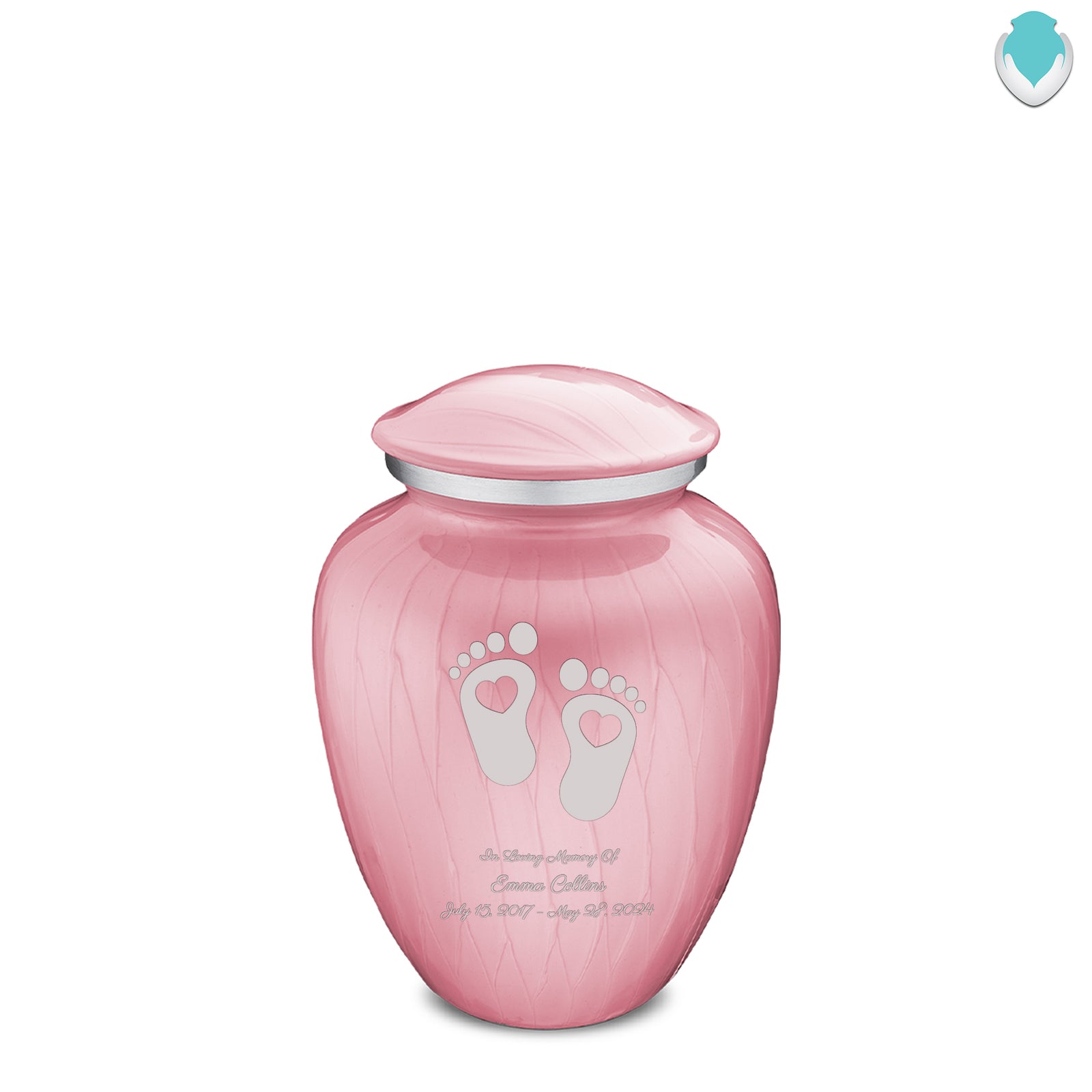 Medium Embrace Pearl Light Pink Loving Heart Feet Cremation Urn