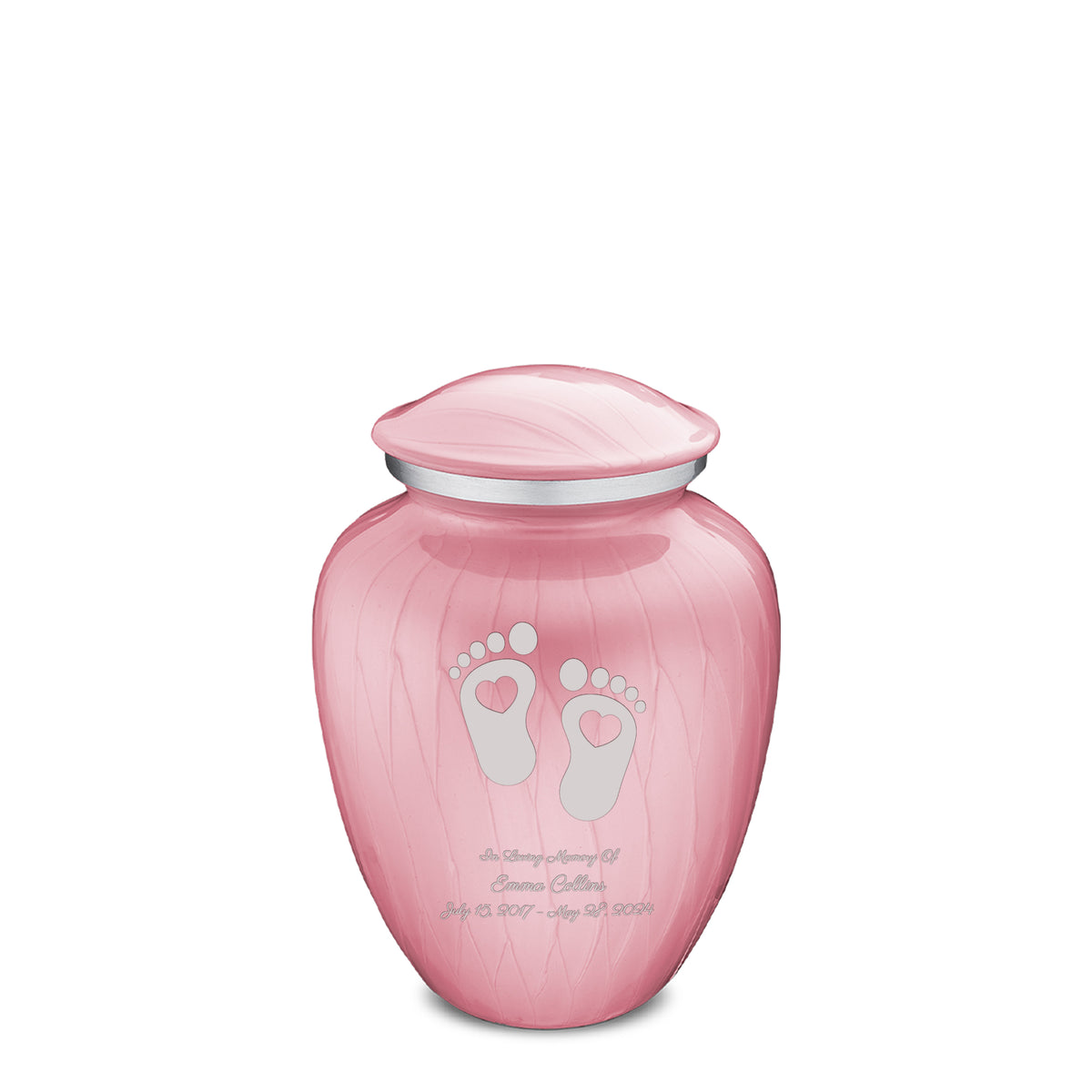 Medium Embrace Pearl Light Pink Loving Heart Feet Cremation Urn