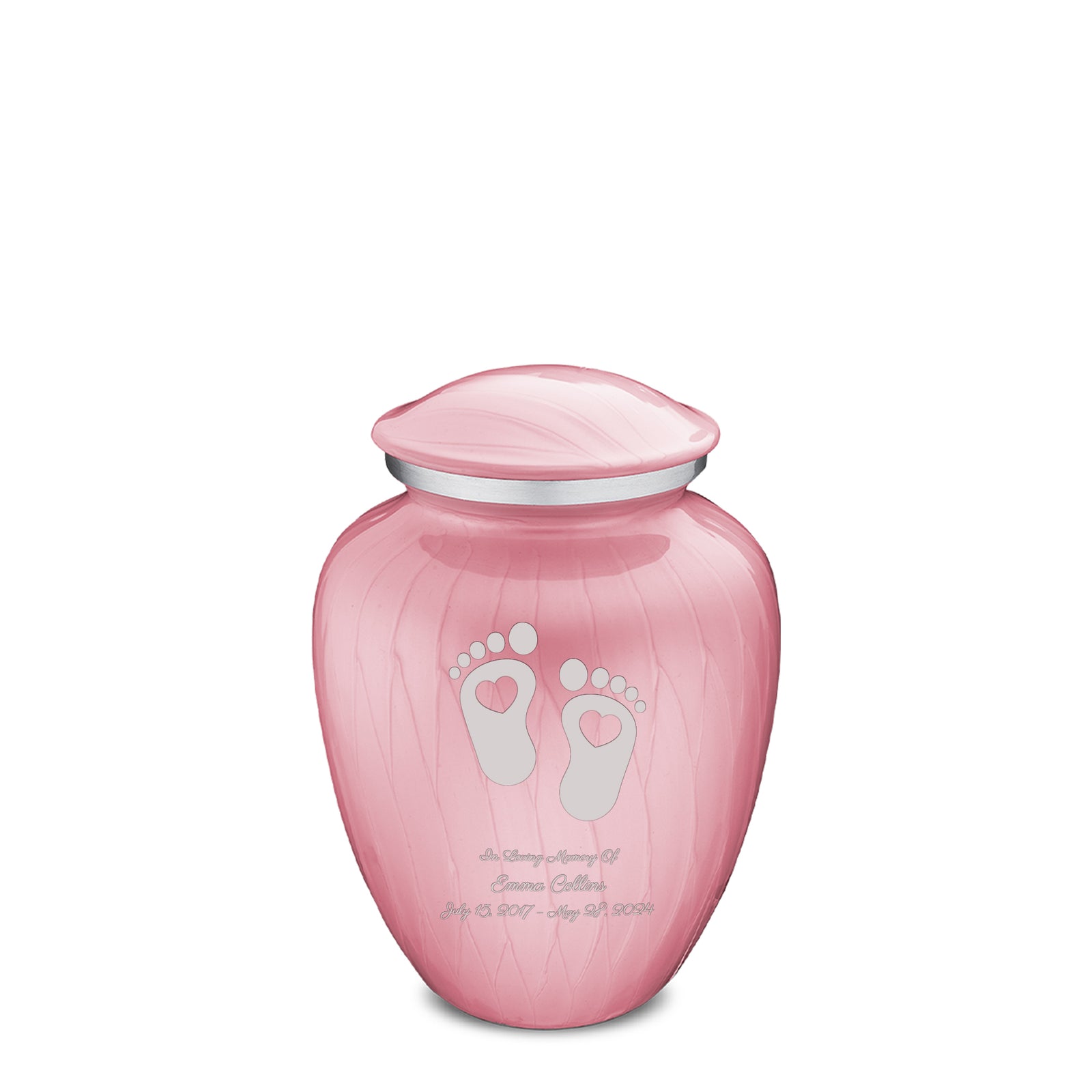 Medium Embrace Pearl Light Pink Loving Heart Feet Cremation Urn