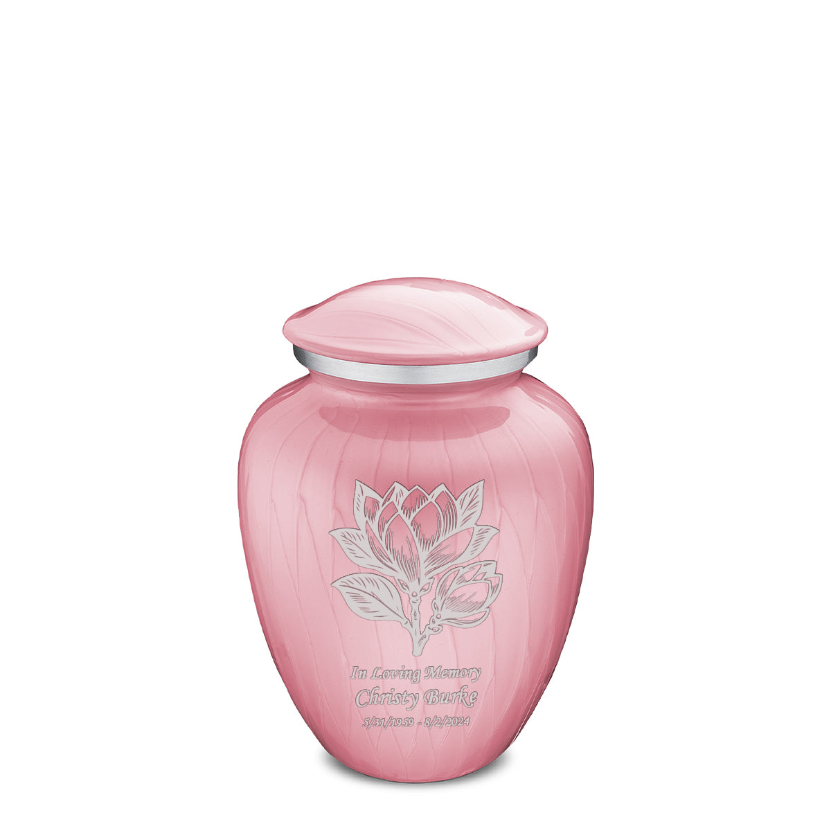 Medium Embrace Pearl Pink Magnolia Flower Cremation Urn