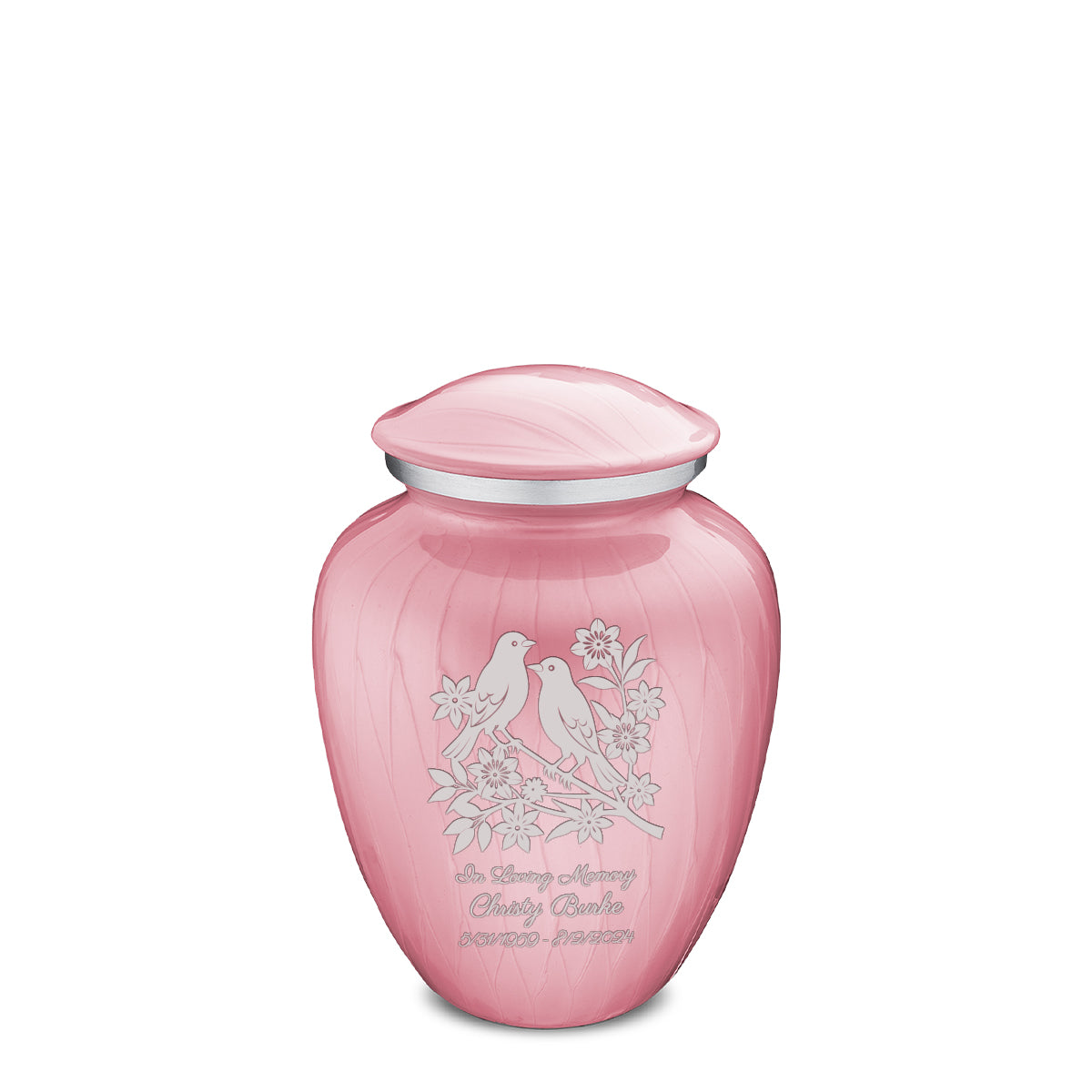 Medium Embrace Pearl Pink Songbirds Cremation Urn