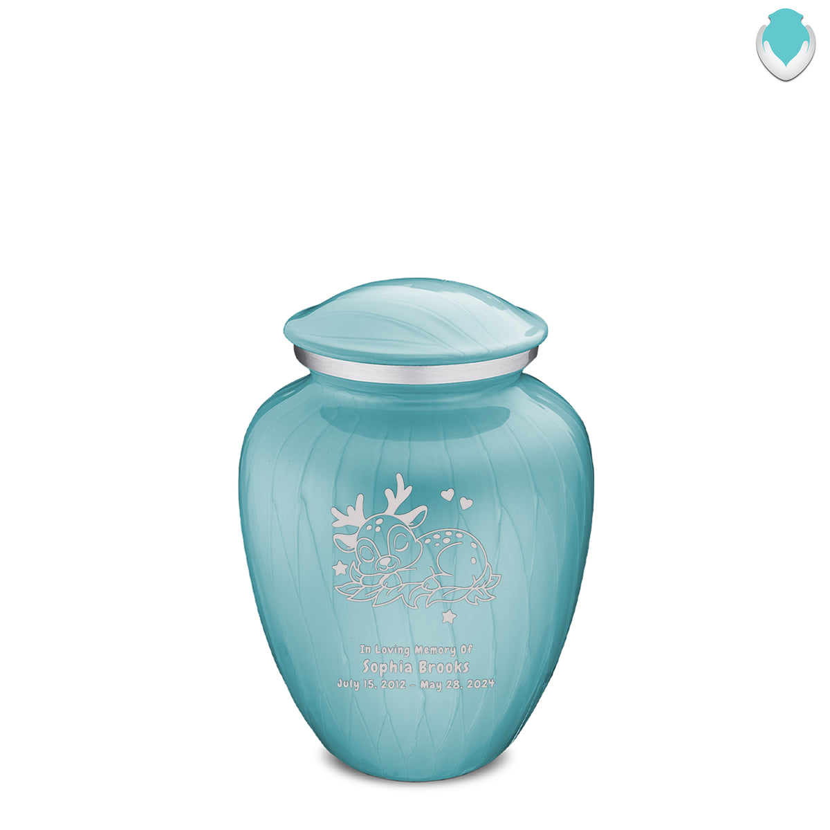 Medium Embrace Pearl Light Blue Baby Deer Cremation Urn