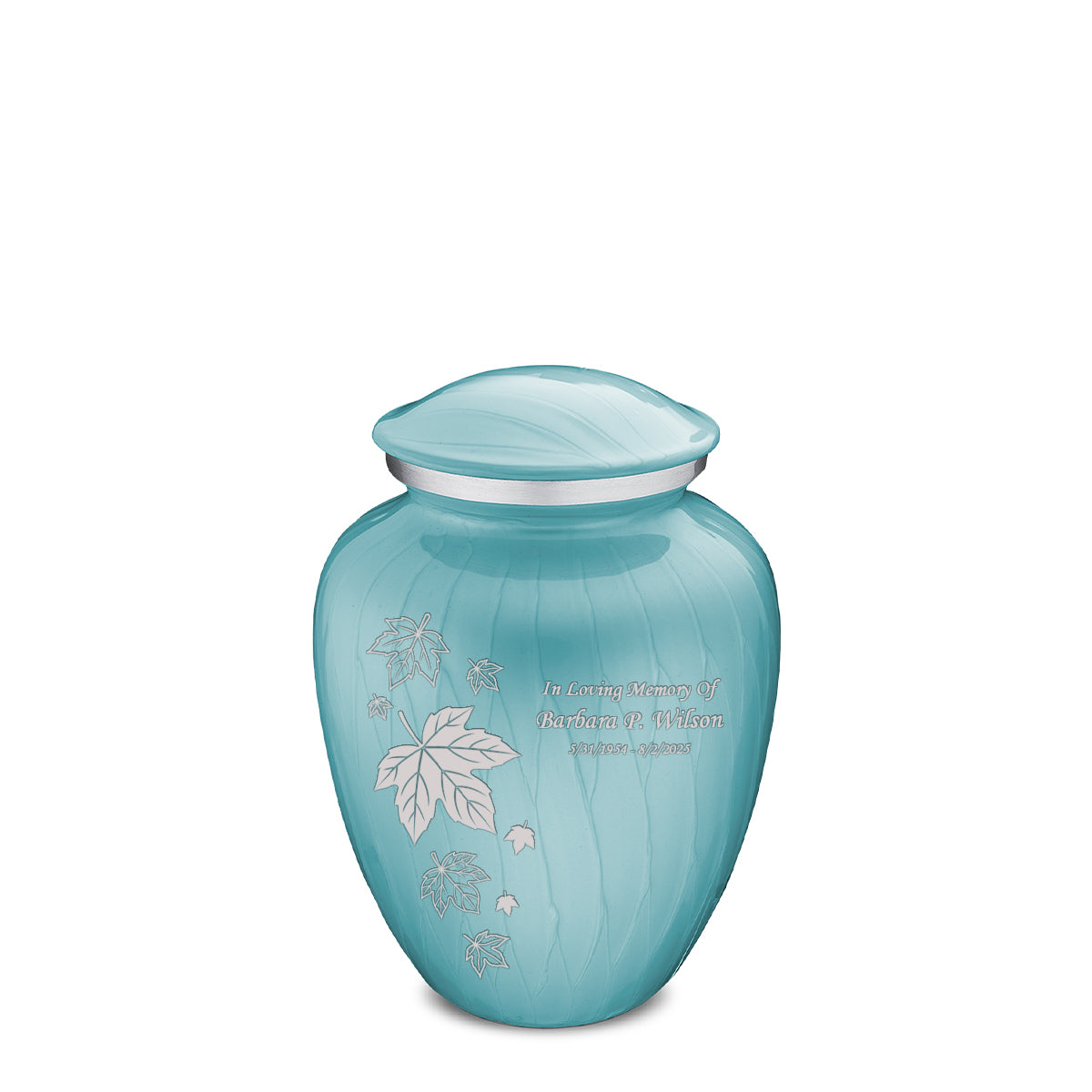 Medium Embrace Pearl Light Blue Falling Leaves Cremation Urn