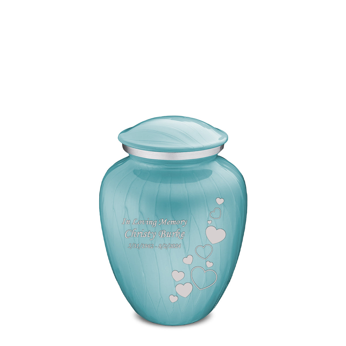 Medium Embrace Pearl Light Blue Floating Heart Cremation Urn