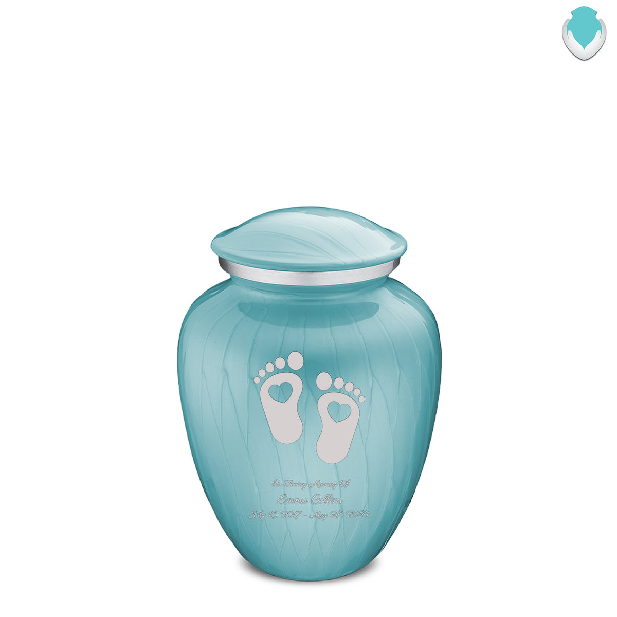 Medium Embrace Pearl Light Blue Loving Heart Feet Cremation Urn