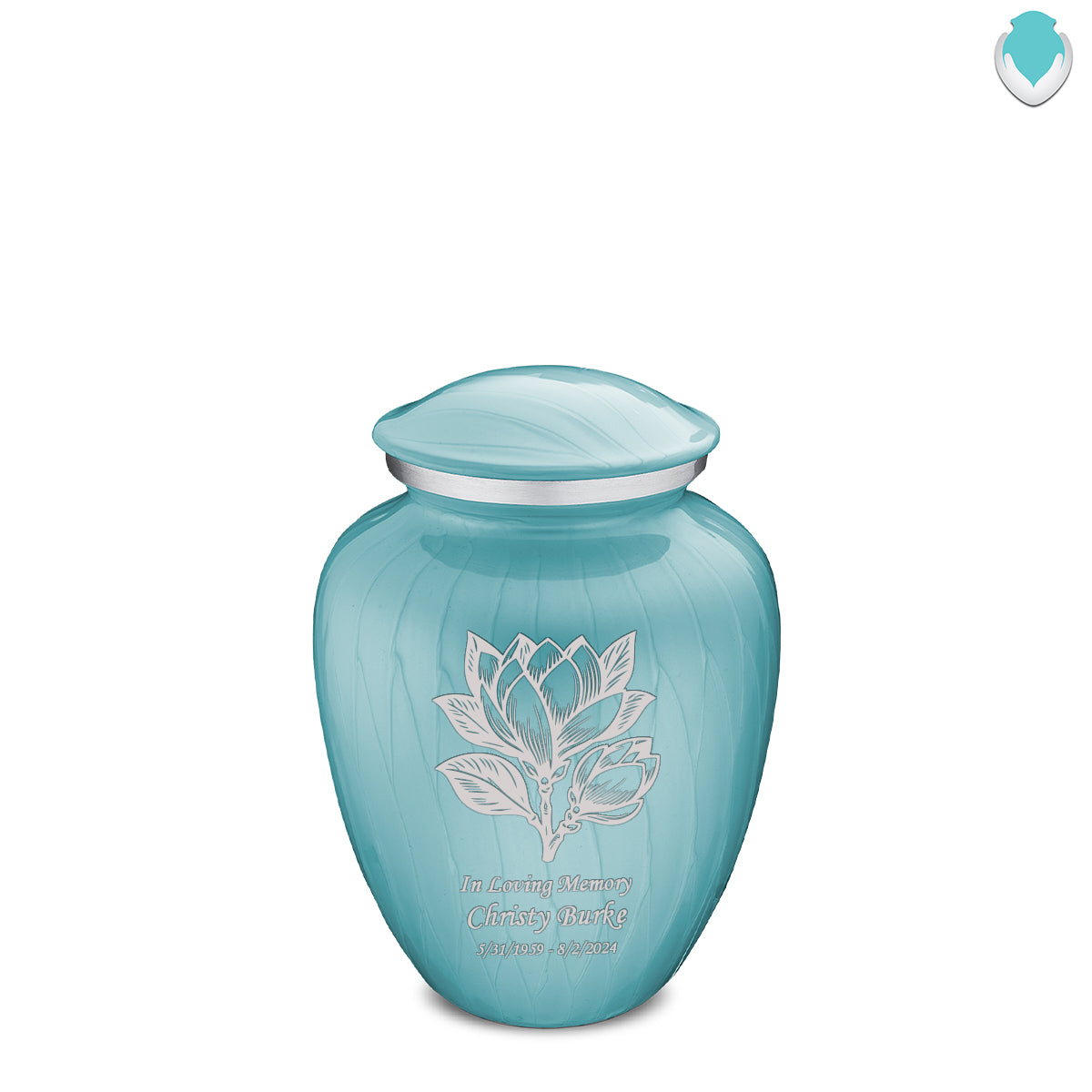Medium Embrace Pearl Light Blue Magnolia Flower Cremation Urn