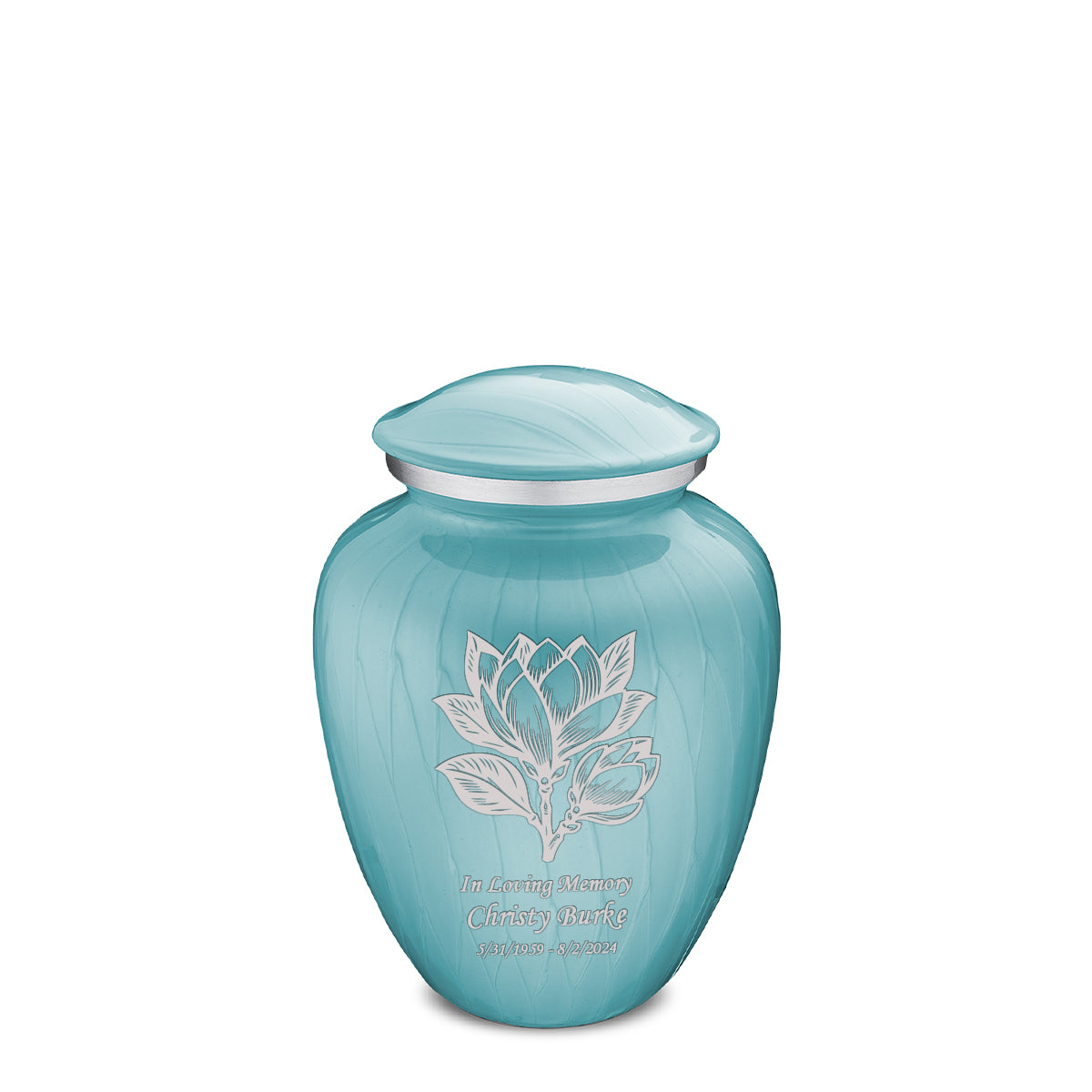 Medium Embrace Pearl Light Blue Magnolia Flower Cremation Urn