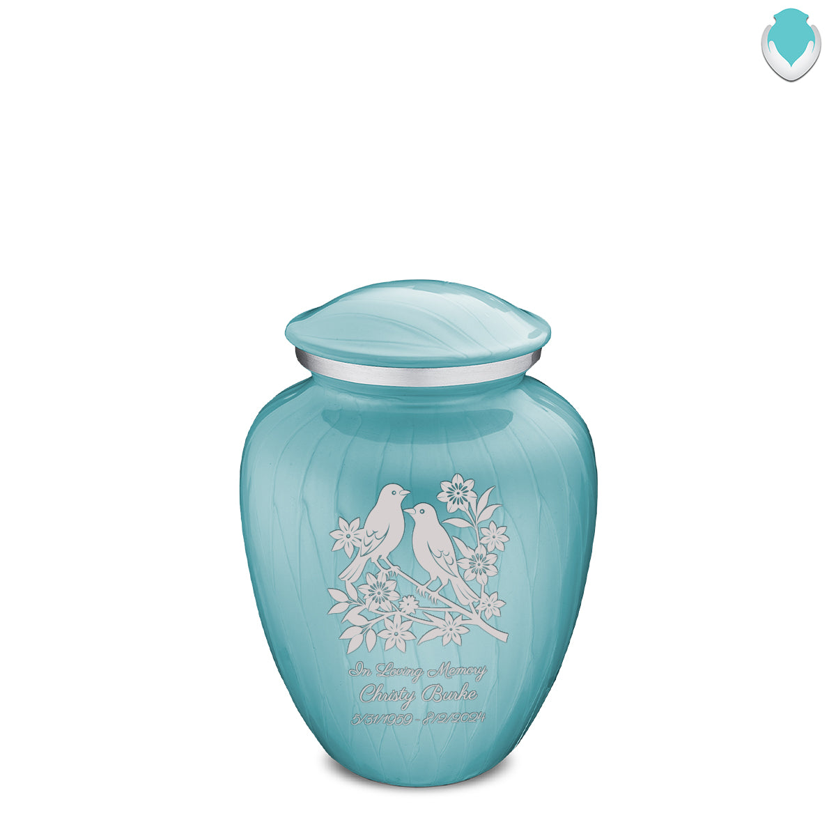 Medium Embrace Pearl Light Blue Songbirds Cremation Urn