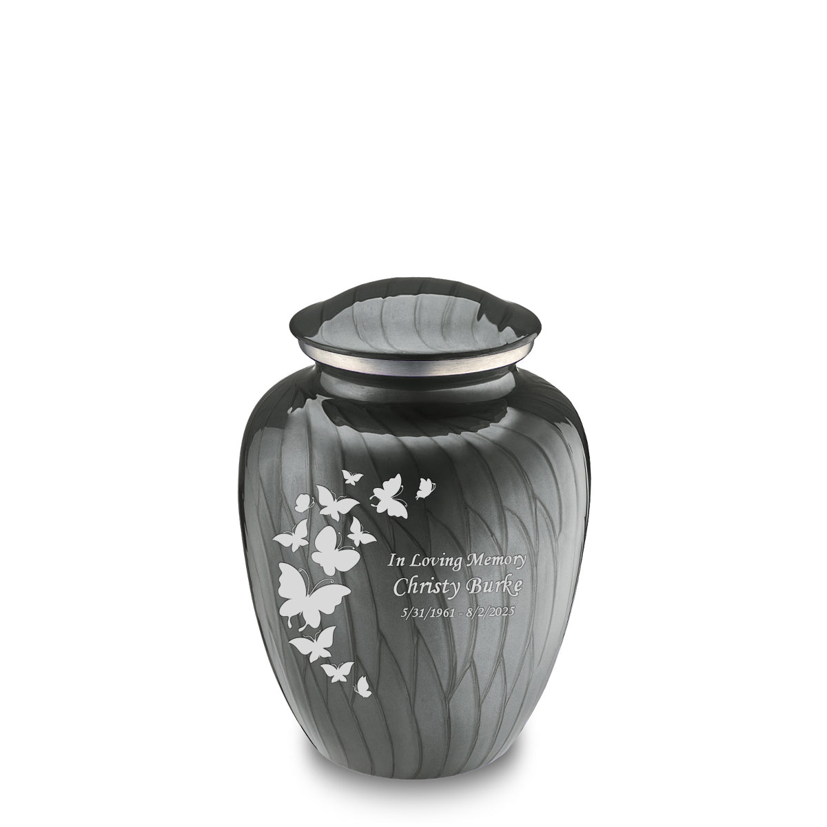 Medium Embrace Pearl Silver Butterfly Cremation Urn