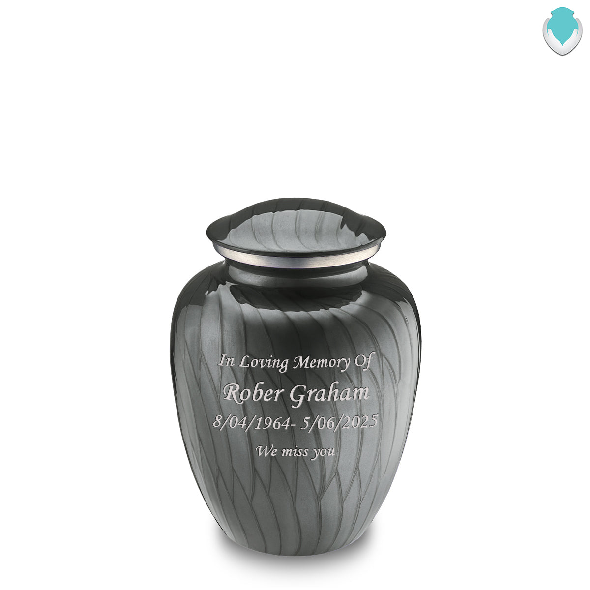 Medium Embrace Pearl Silver Custom Engraved Cremation Urn