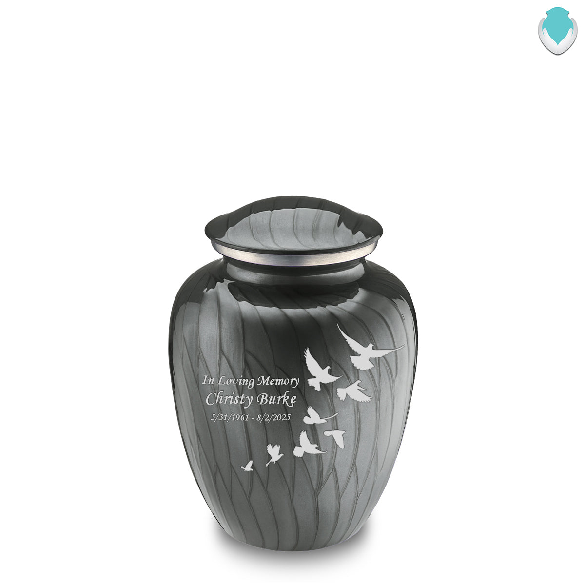 Medium Embrace Pearl Silver Doves Cremation Urn