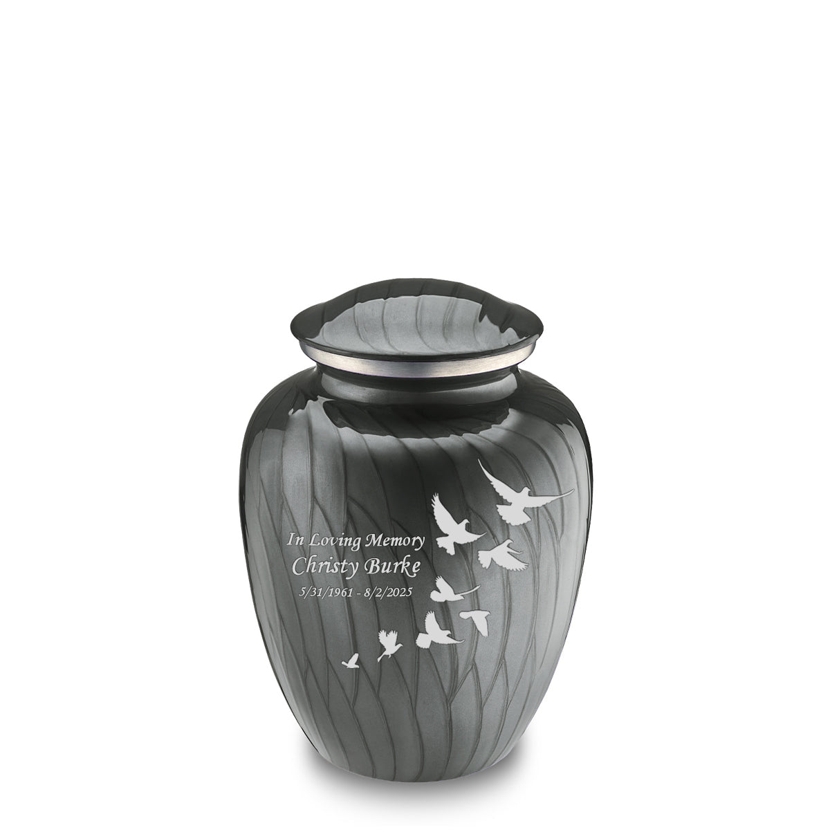 Medium Embrace Pearl Silver Doves Cremation Urn